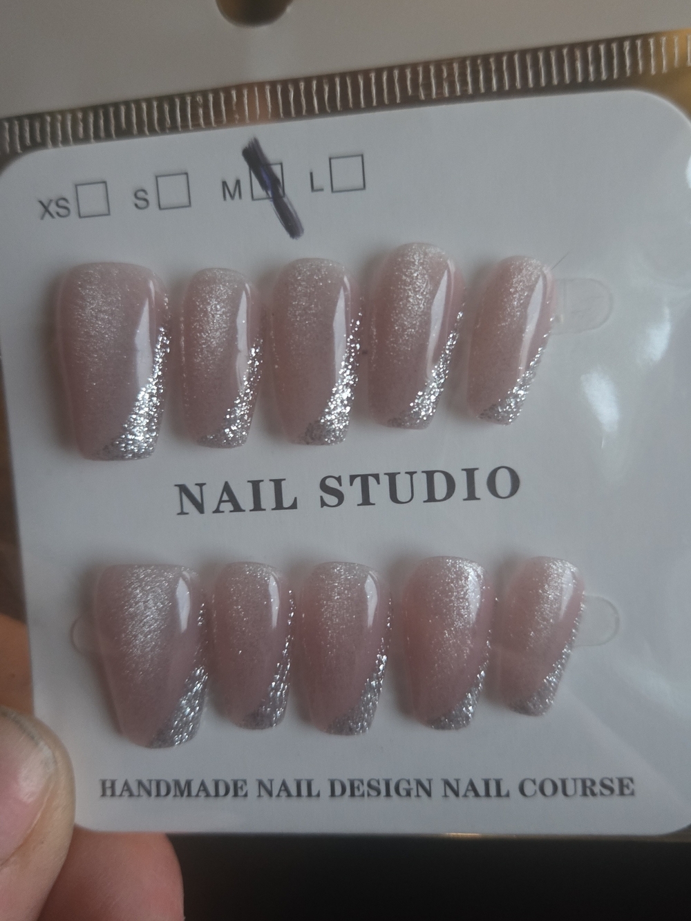 Glitter Gradient Press-On Nails - Soft Pink with Silver Tips